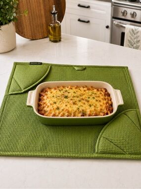 Rachael Ray Insulated Counter Protector Hot Pad Trivet w/ Mitt Pockets Green